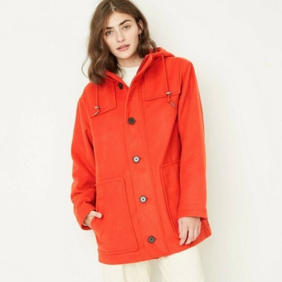 A New Day Duffle Coat Orange Hooded Jacket Women's Medium - Picture 1 of 11